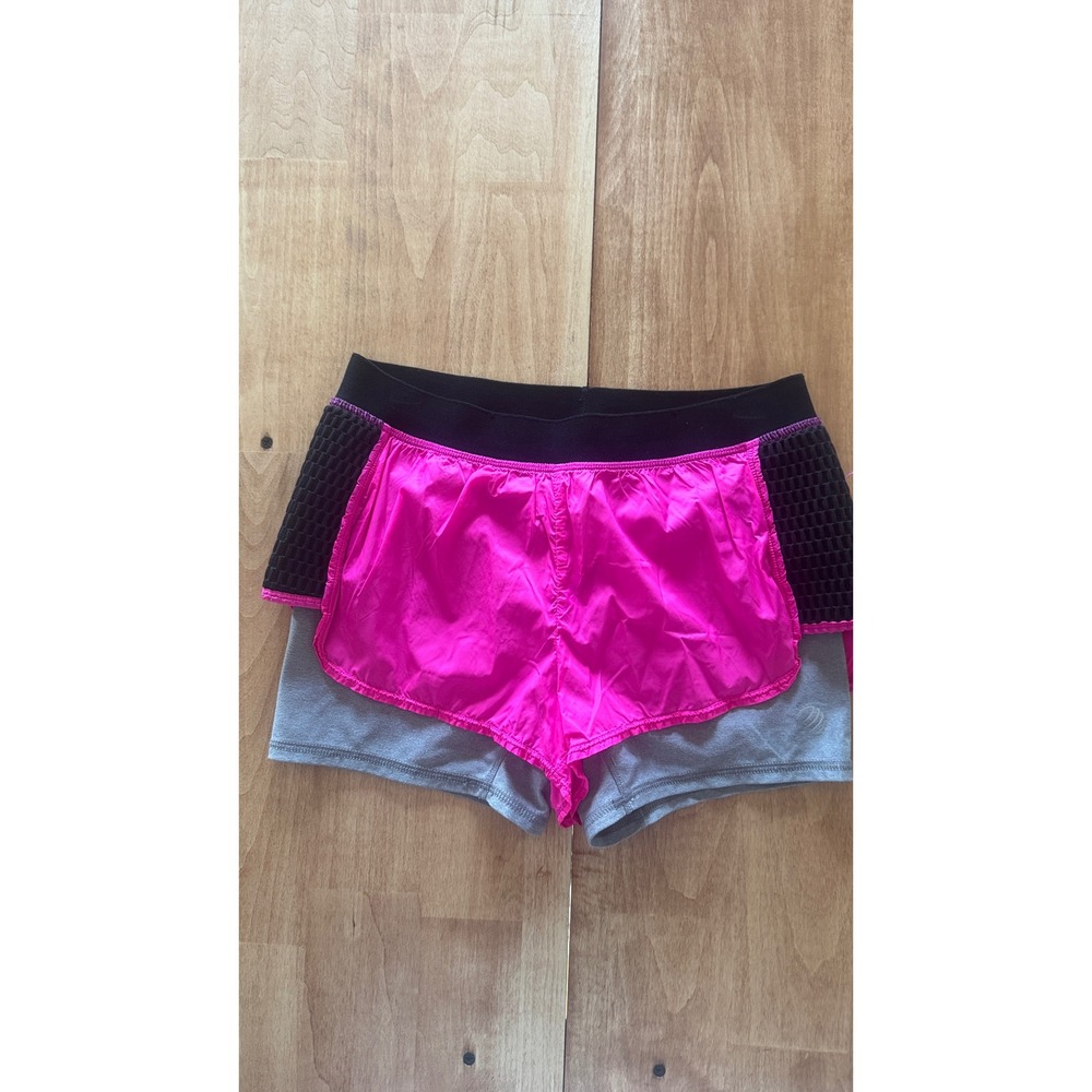 MPG Womens 2-in-1 Running Shorts XS Pink Gray Black Layered Athletic Workout